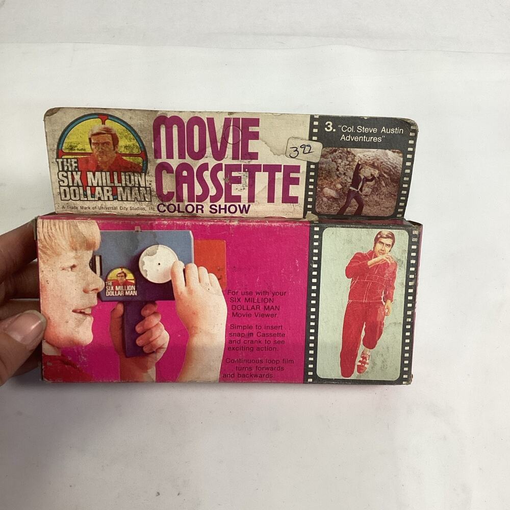 1976 Kenner Six Million Dollar Man MOVIE CASSETTE Color Show - Col Steve Austin